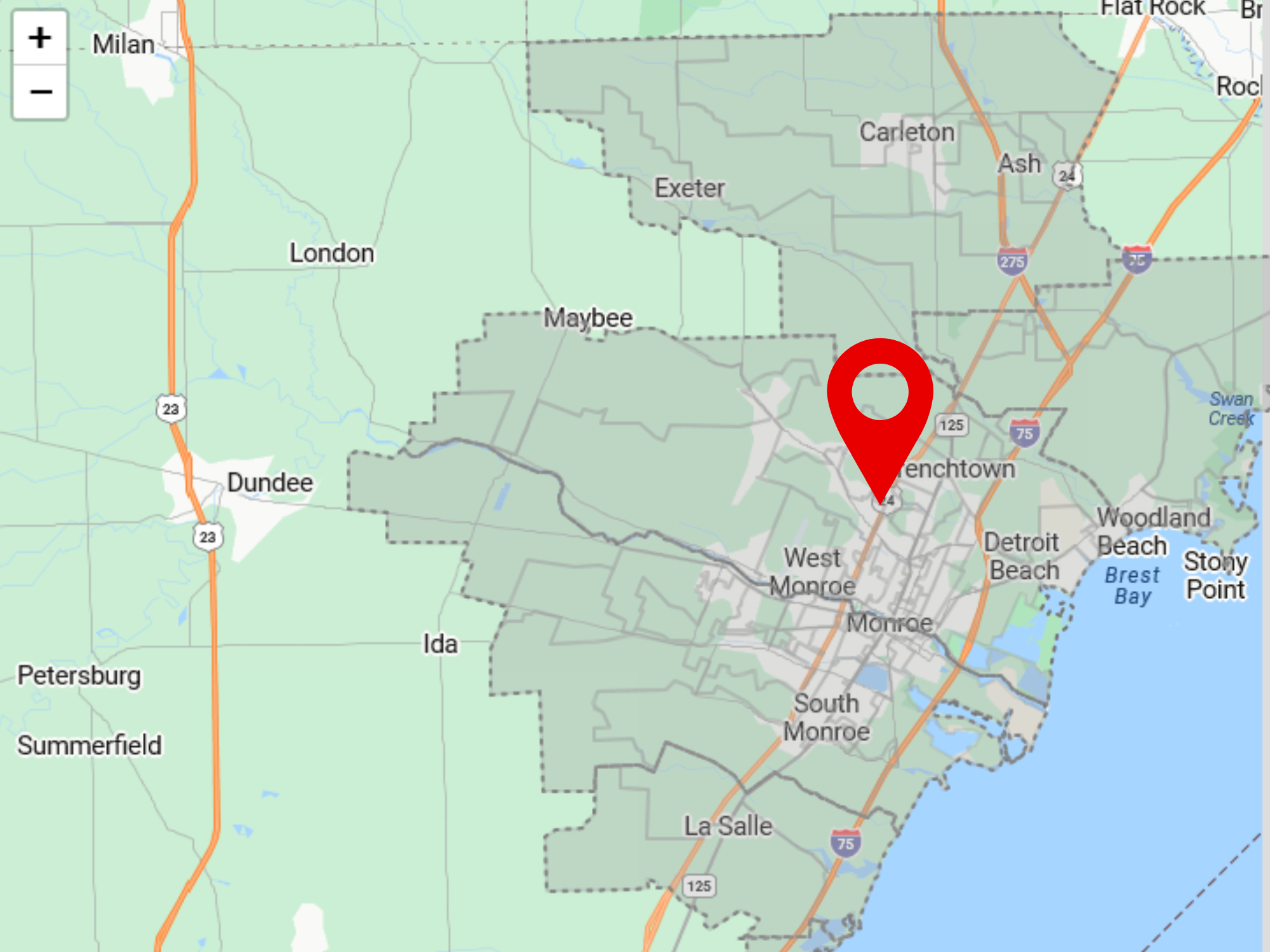 Monroe & Newport, MI delivery area map