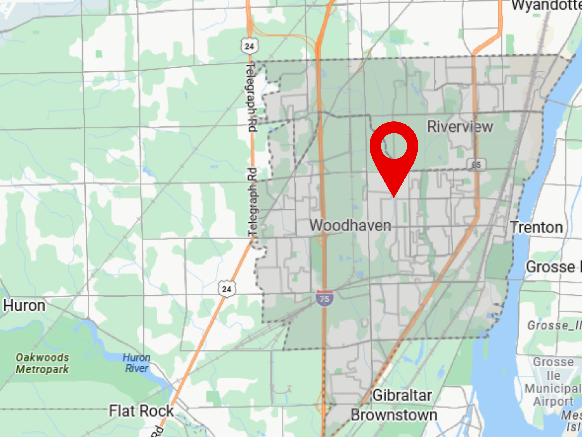 Trenton, Woodhaven & Riverview, MI delivery area map
